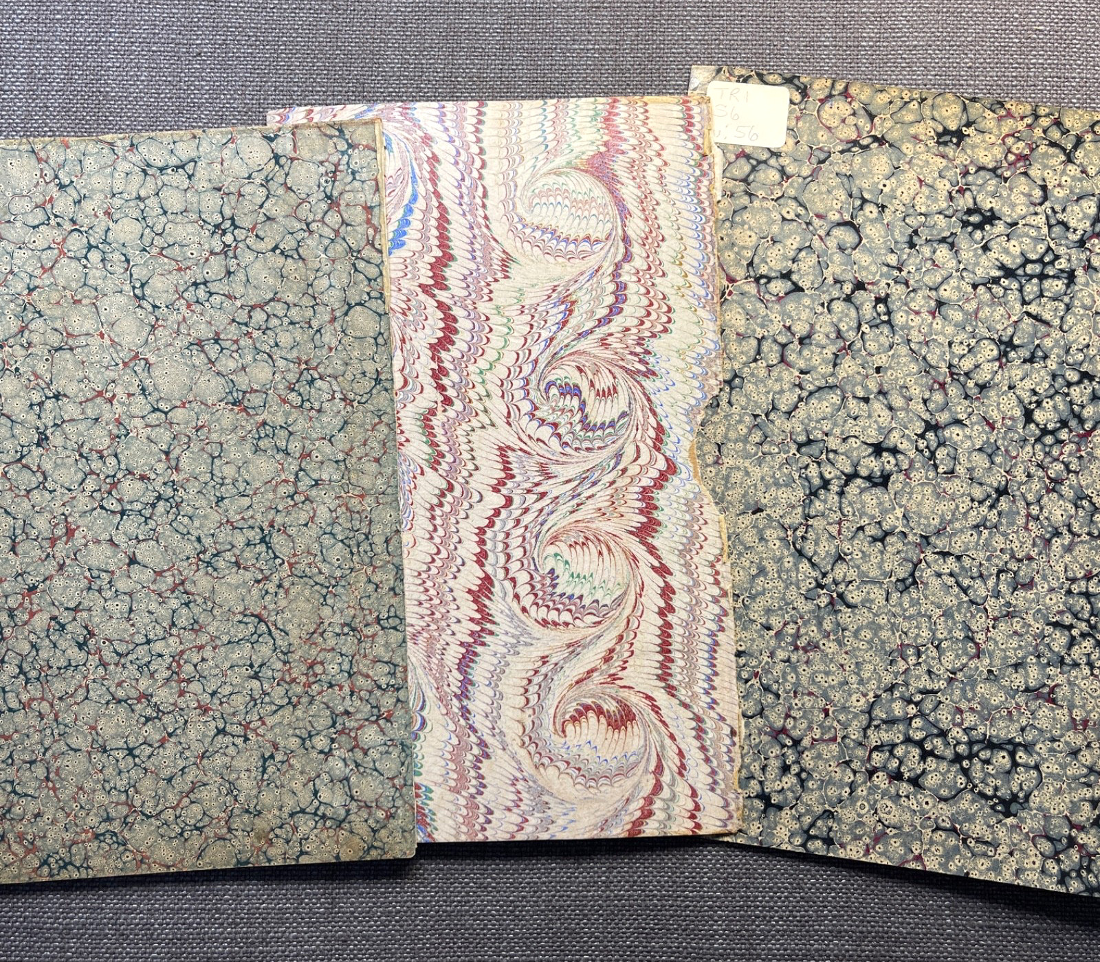 Antique Marbled End Papers Bookbinding Blue Red White Purple Lot of 3