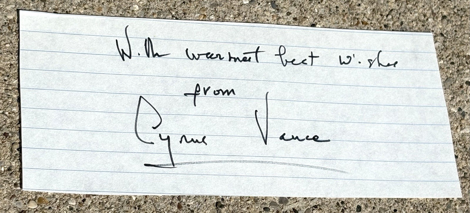 CYRUS VANCE Autograph On Paper UNITED STATES SECRETARY OF STATE