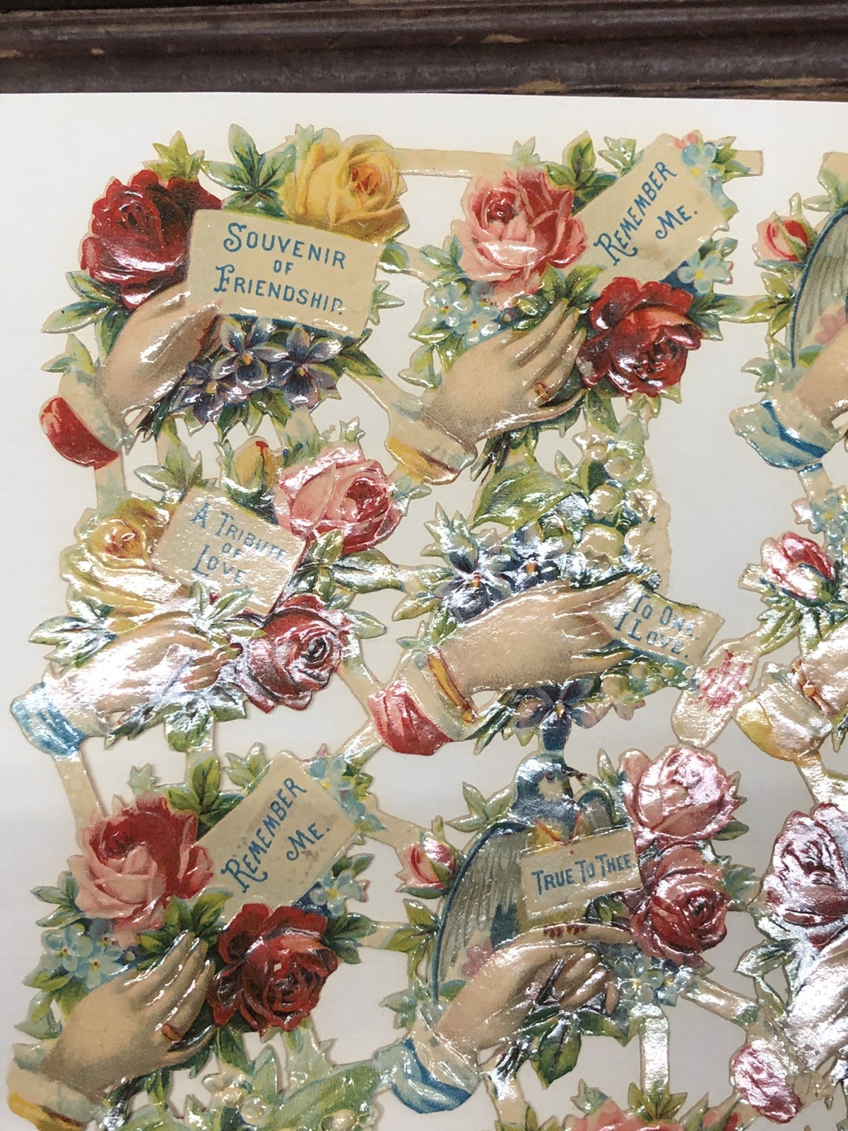 Victorian Die Cut M&S #2563 Floral Hand w/ Nice Message Scrap glued on Paper L12
