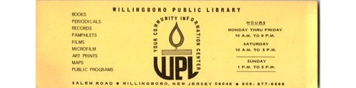 Willingboro NJ Public Library Bookmark ~1970s WPL