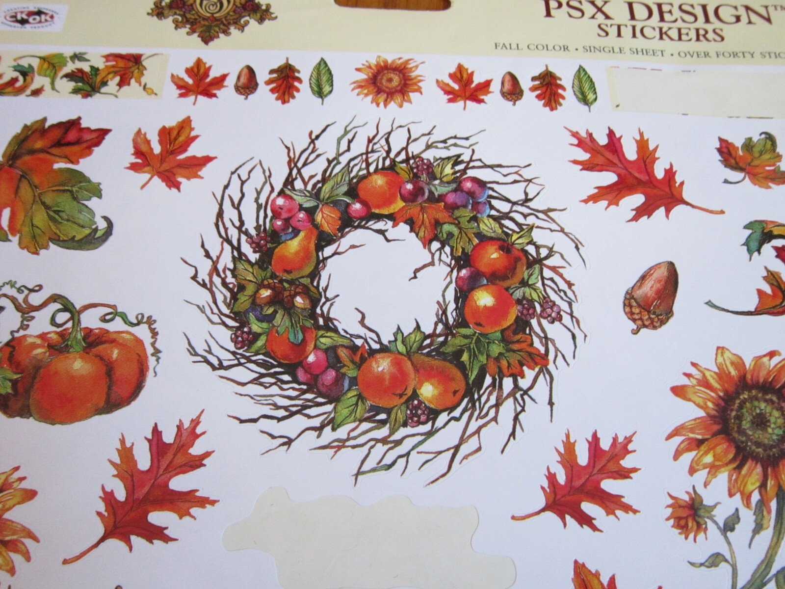 PSX Design Stickers Autumn Fall Color Leaves Acorns 2001 ONE SHEET PartiallyUsed