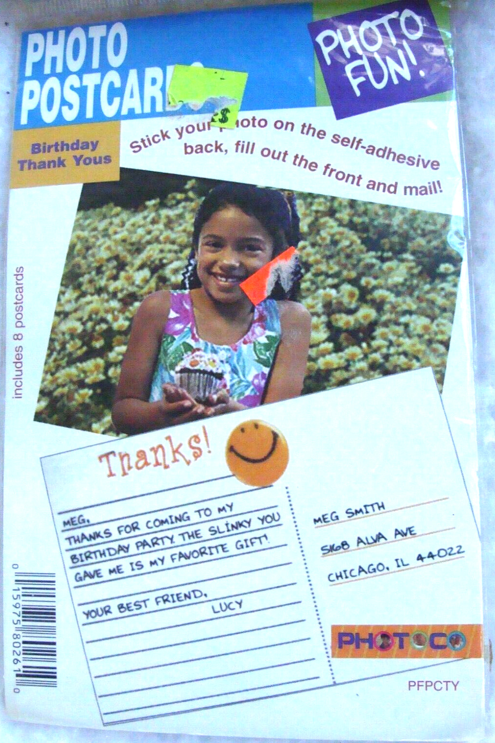 NEW OPEN PACKAGE 8 Yellow Smiley Face Wt Photo Lined Postcard Birthday Thank you