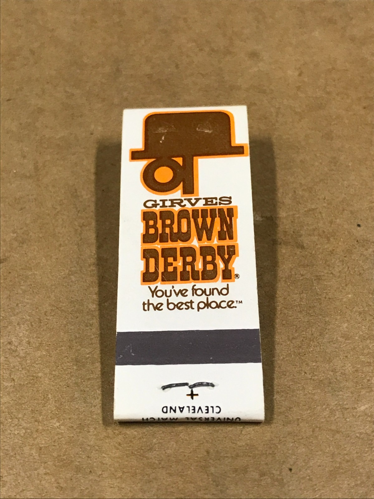 Vintage New/Unstruck Famous Girves Brown Derby- Matchbook, Matchcover