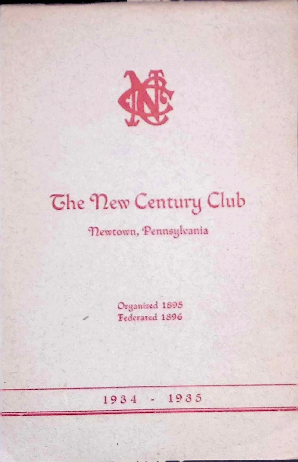 New Century Club Newtown PA 1900s Program Booklet NC Monogram