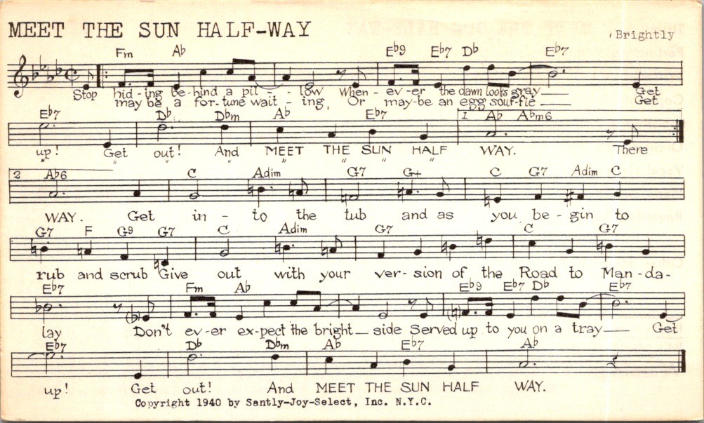 Tune-Dex Card 1943 Meet The Sun Half-Way Burke Monaco Lead Sheet ASCAP