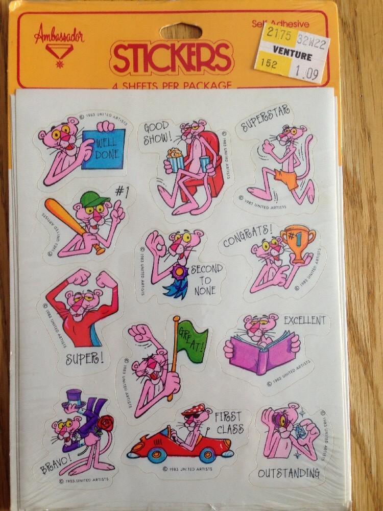 RARE!! Vintage Hallmark Pink Panther Reward Stickers 4 Sheet Pkg. 1983! Fun