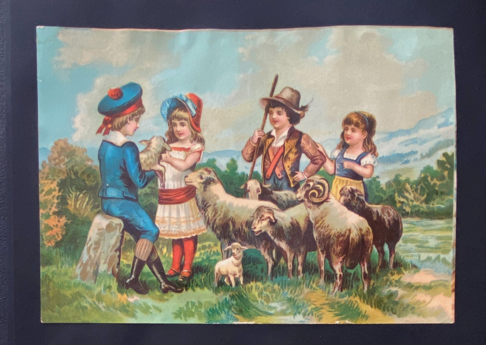 CHROMOS XIXth Century Engraving Print, 18cm / 13cm, Children & Sheep