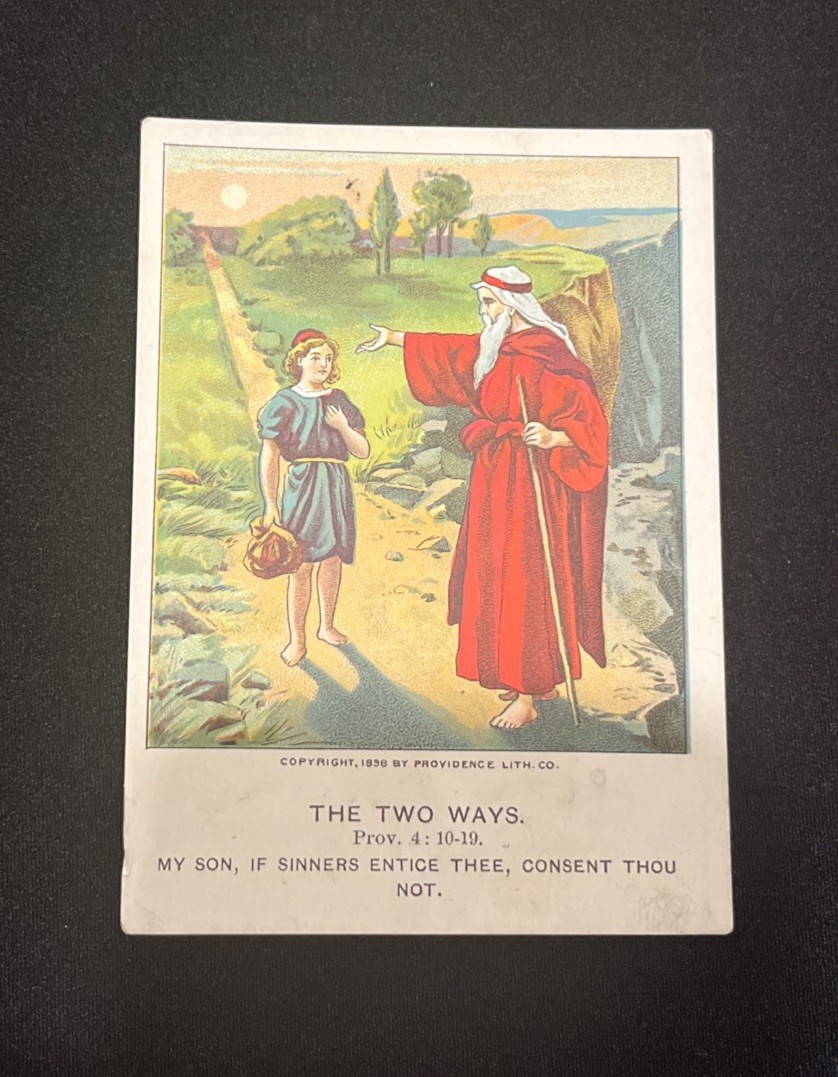 Antique 1898 The Two Ways Bible Lesson Card Providence Lithograph Co