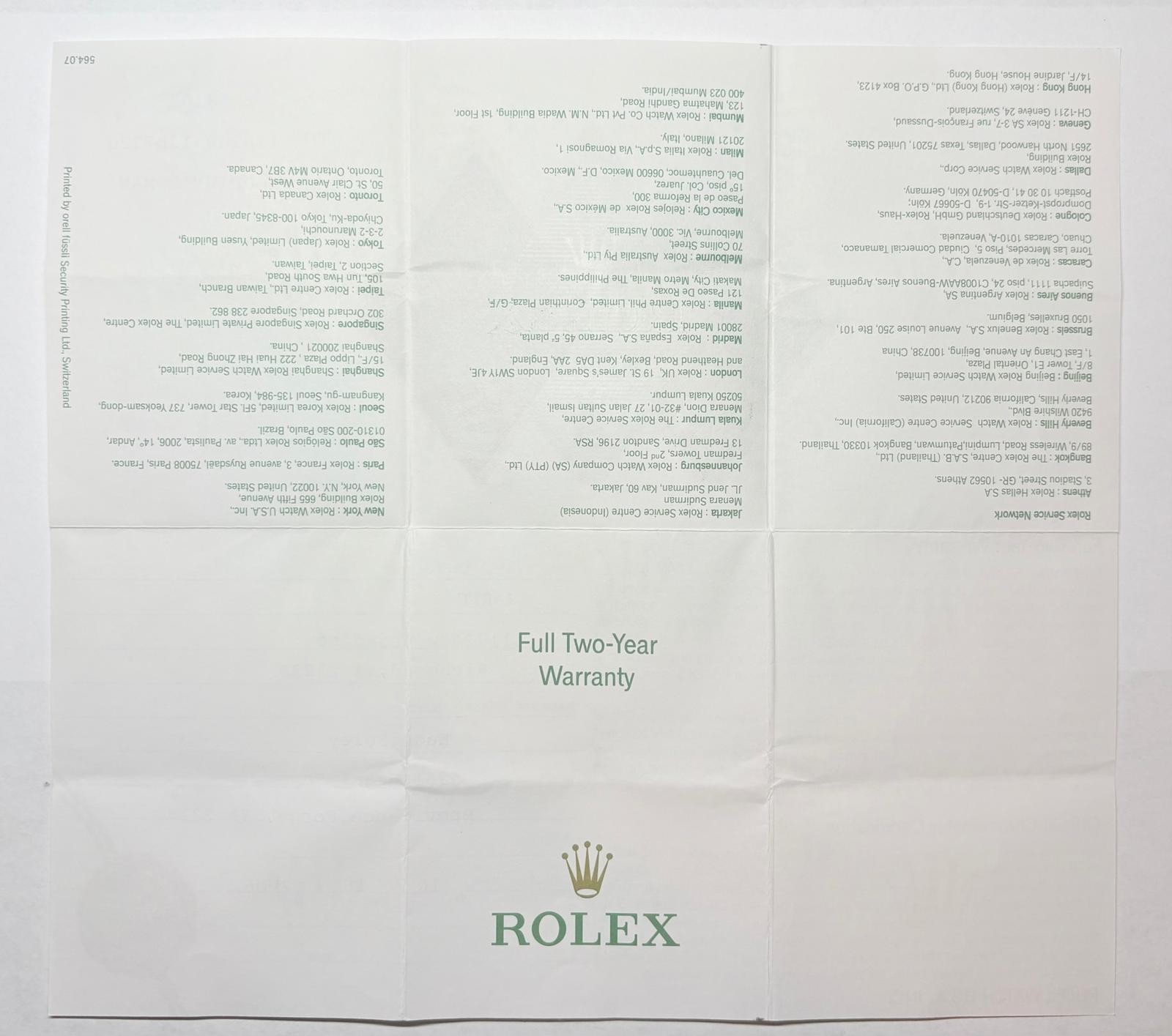 Authentic Rolex 116200 Datejust Warranty Certificate Guarantee 2006 Z Serial