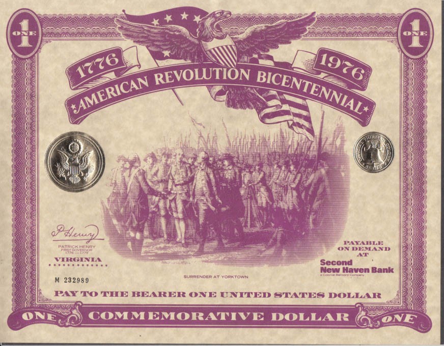 American Revolution Bicentennial Commemorative Dollar Certificate VA 1976