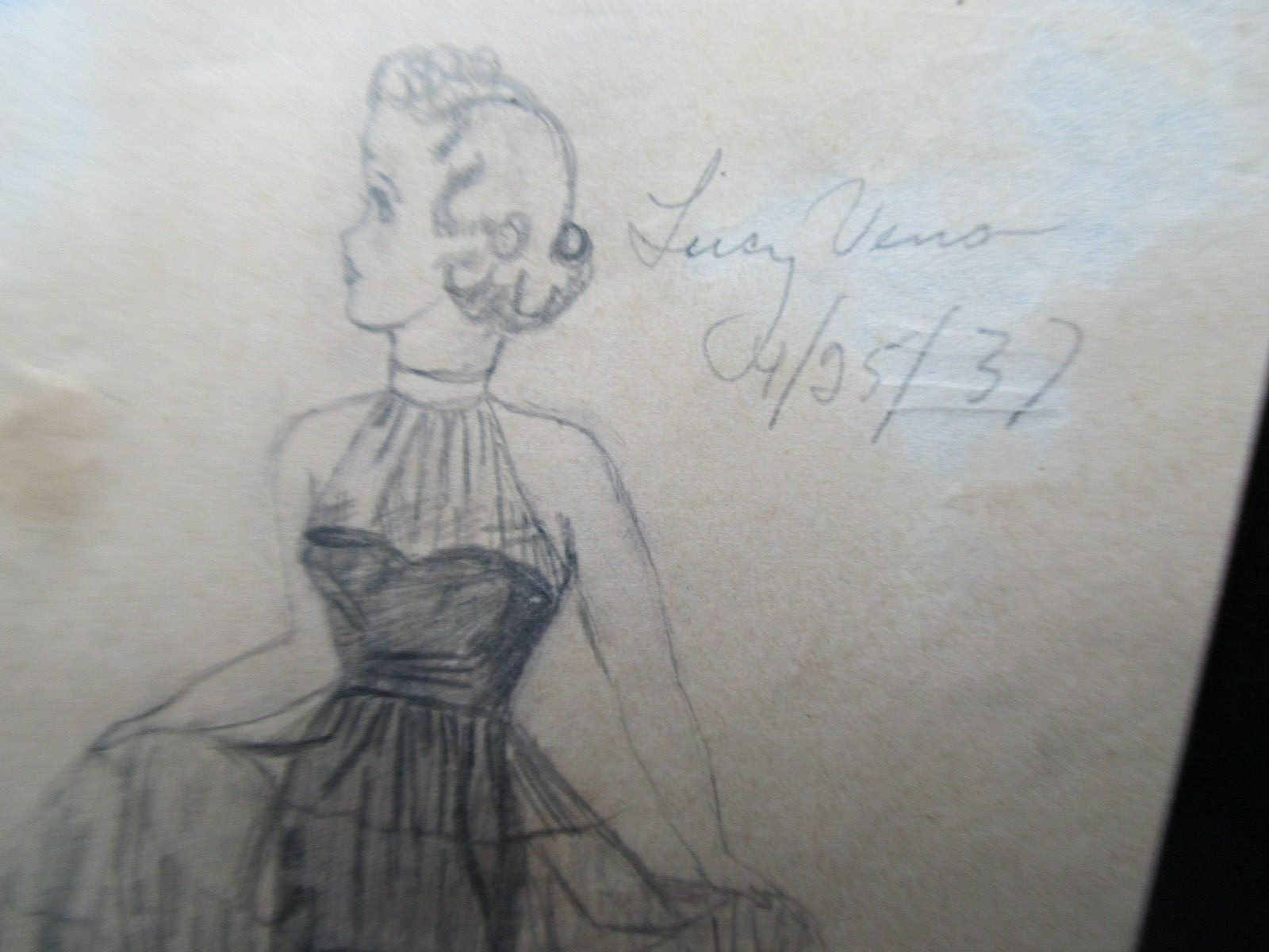 2 LG Original Antique Hand Done COLOR Fashion Drawing, Dated 1937, WOMAN, Artist