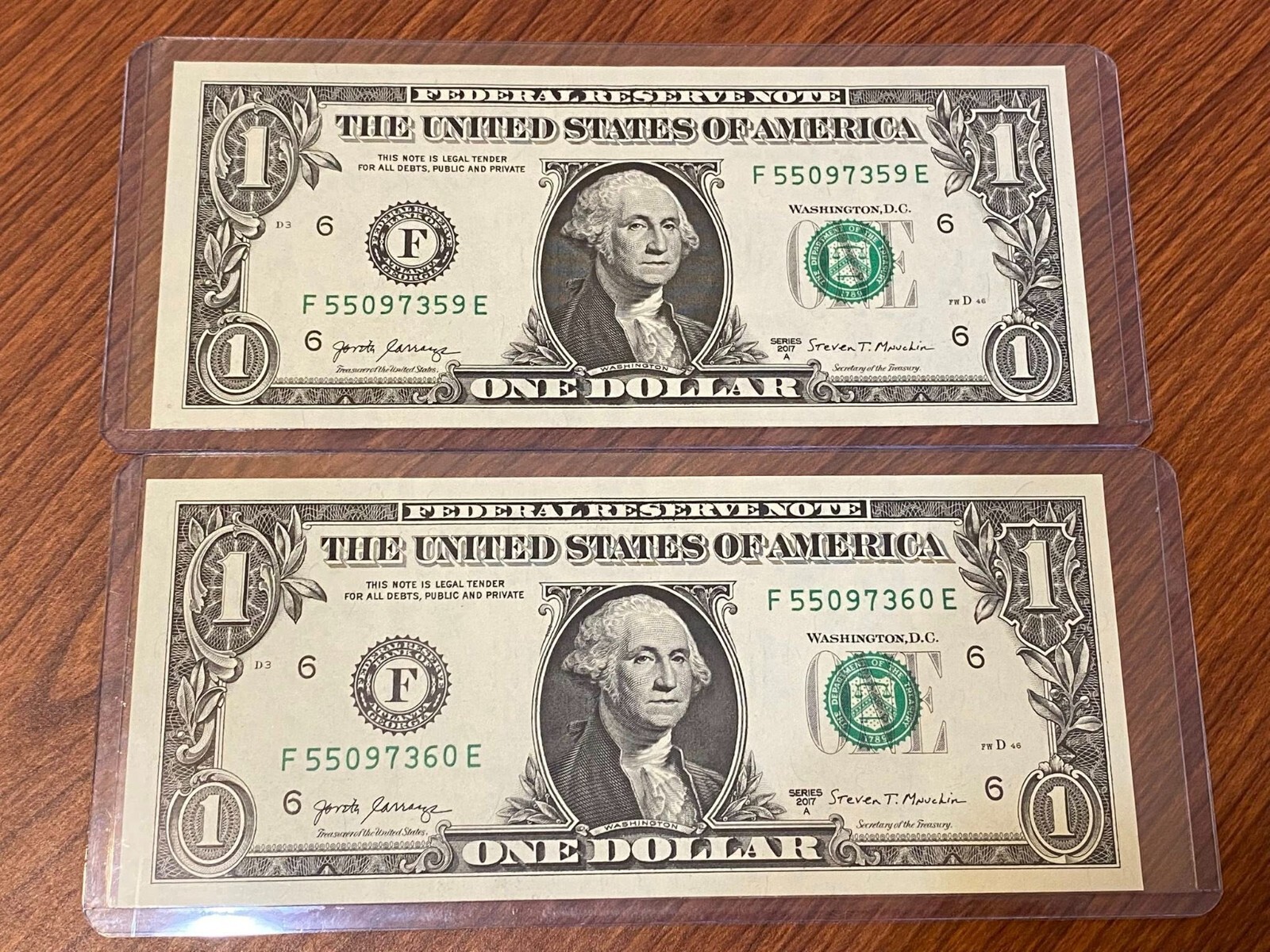 Sequence One Dollar Bills US Banknotes with Series 2017A