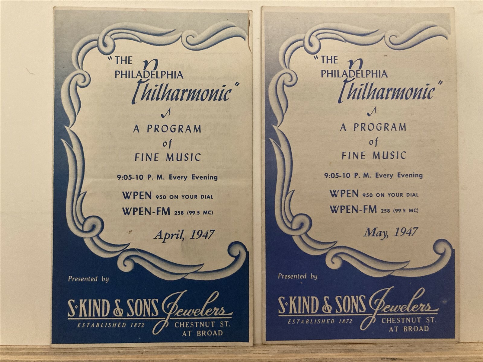 1947 Philadelphia Philharmonic Programs April May WPEN PA Kind & Son Jewelers