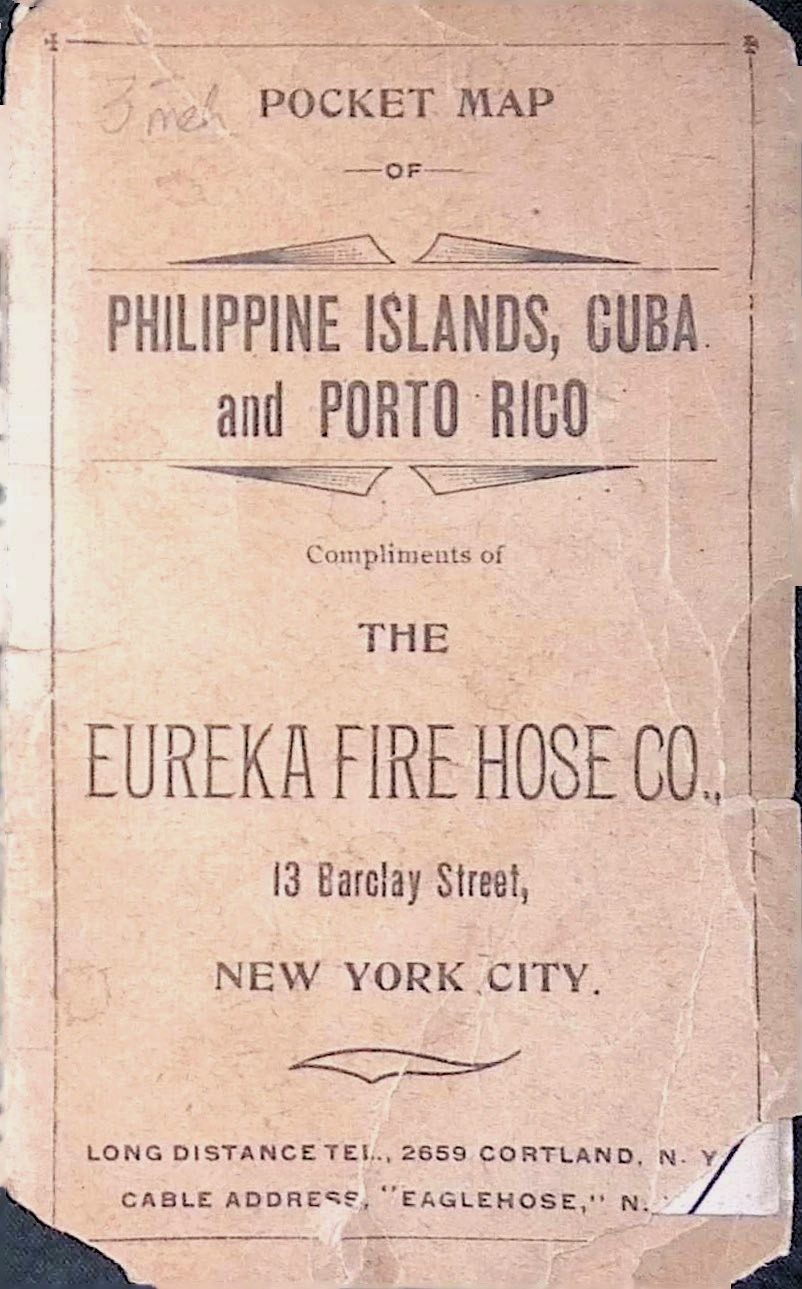 1898 Eureka Fire Hose Co Pocket Map Philippines Cuba Puerto Rico Rand McNally