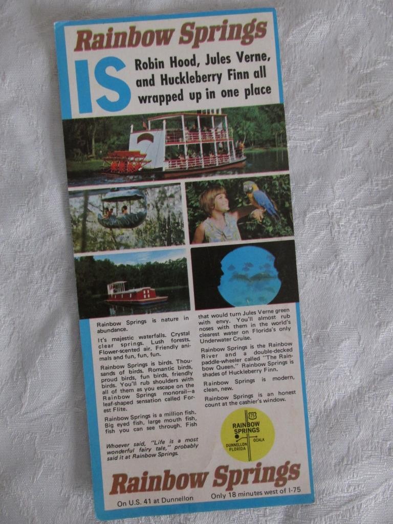 Vintage 1960’s Tourism Flyer for Rainbow Springs, Dunnellon, Florida – EXC Cond