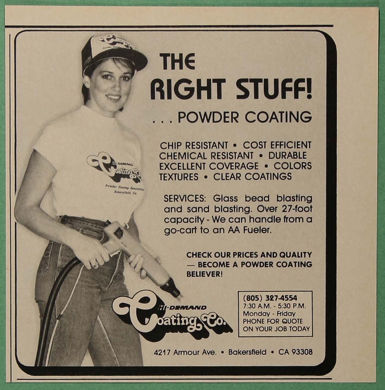 Demand Right Stuff Powder Coating Bakersfield Vintage Print Ad 1984