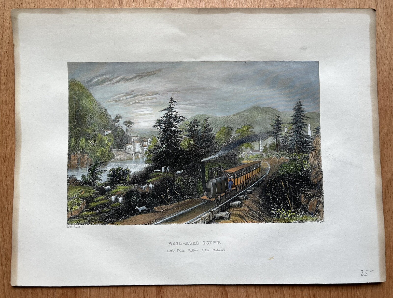 ORIGINAL HAND COLORED STEEL ENGRAVING LITTLE FALLS, VALLEY OF THE MOHAWK 1835-50