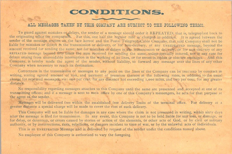 Postal Telegraph Telegram Form Farr Alpaca Co Shipping Textile Trade 1900s