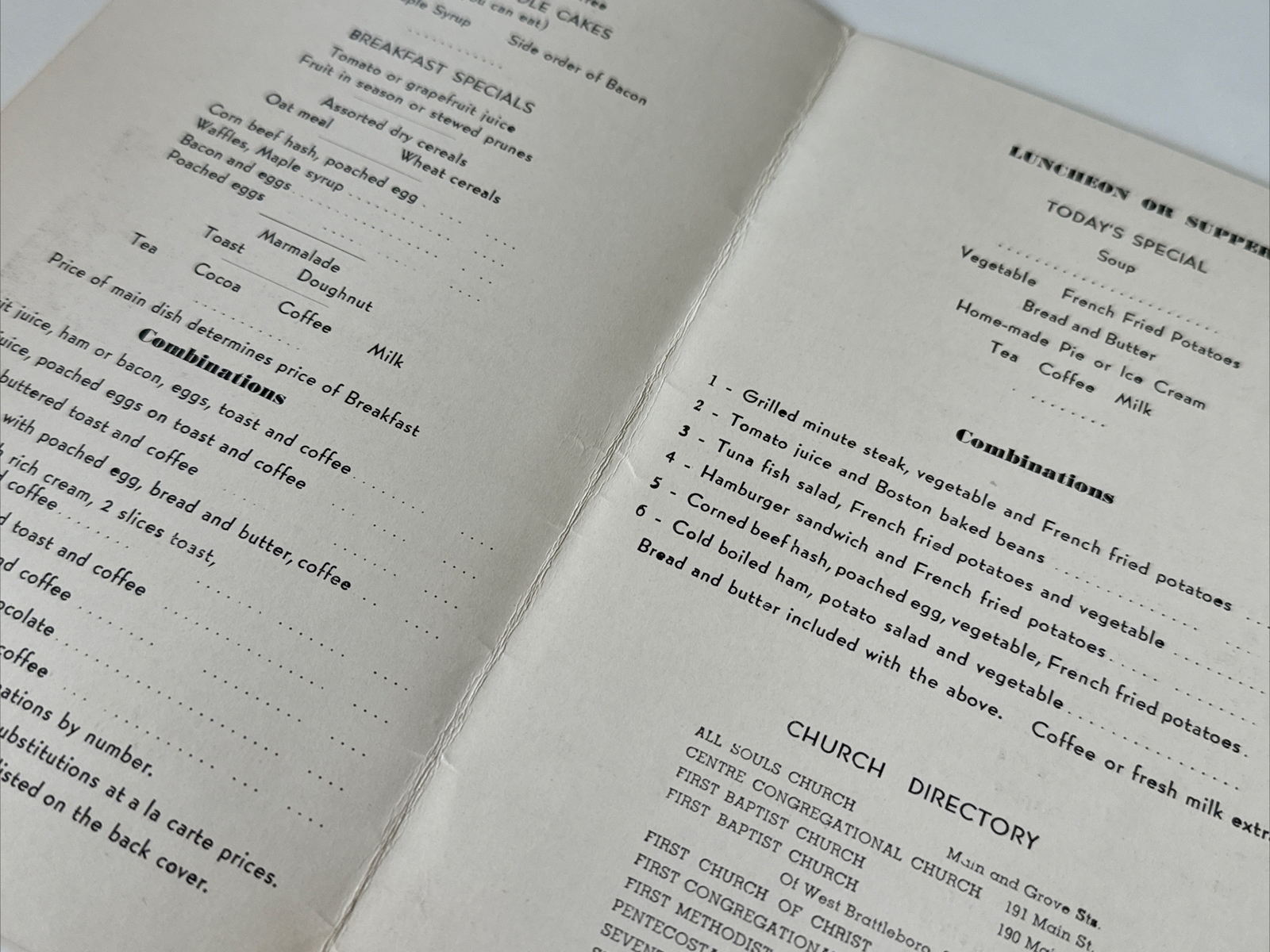 WRIGHT’S Restaurant Brattleboro, VT MENU c 1940 Putney Rd, A Chapin Wright vtg