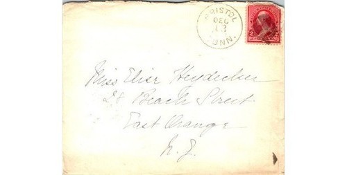 1900s Postal Cover Bristol CT to NJ Stamp Postmark Empty East Orange December 13