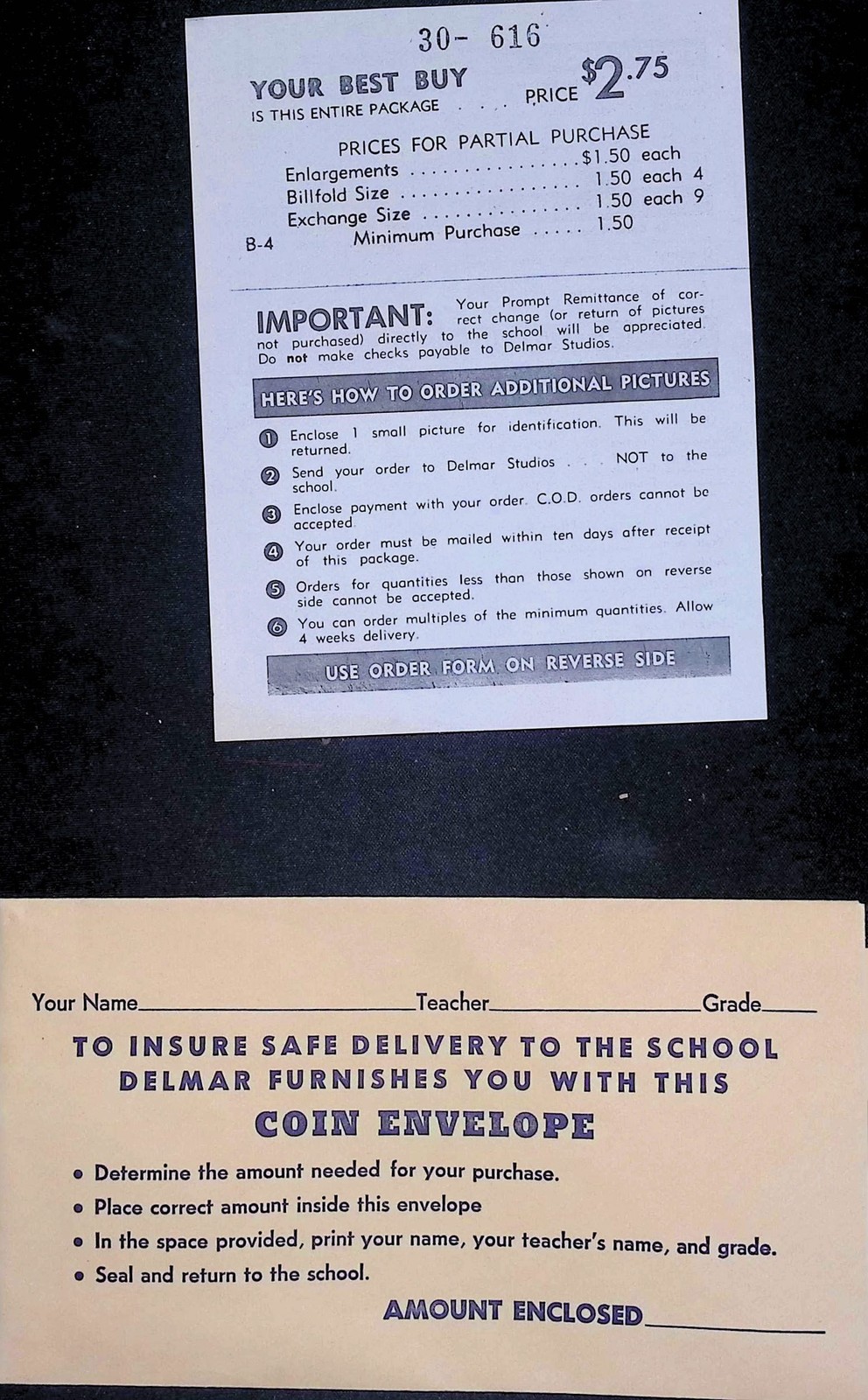 Delmar Studios School Portrait Folder w/ Prints Mid-Century 1950s