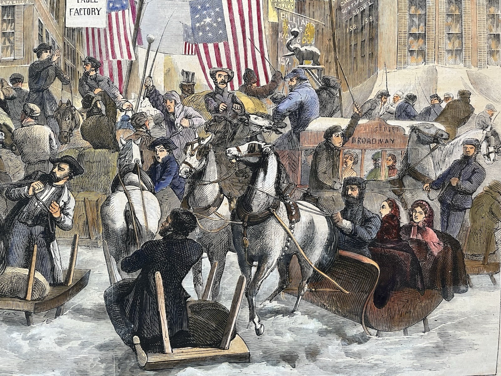 1860 VIEW OF BROADWAY, NEW YORK HARPER’S WEEKLY HAND COLORED