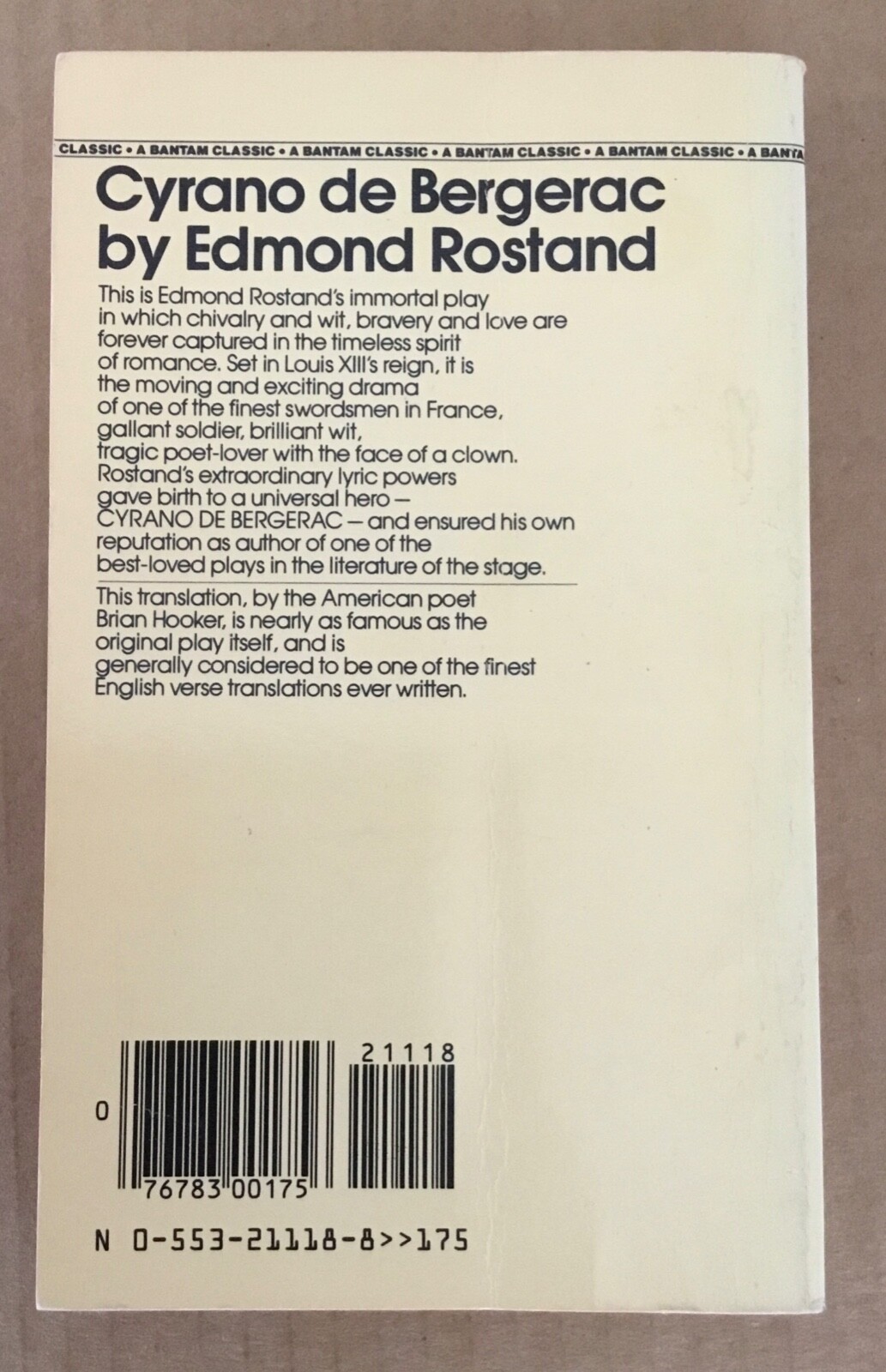 Cyrano de Bergerac Edmond Rostand 1982 vintage paperback Bantam book Jose Ferrar