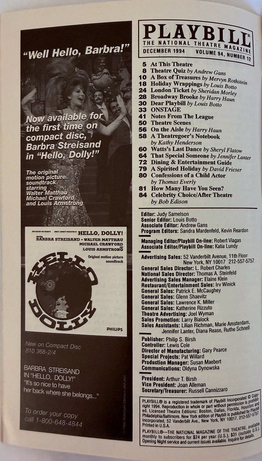 Glass Menagerie – Broadway Playbill – Dec 1994 – Julie Harris Calista Flockhart