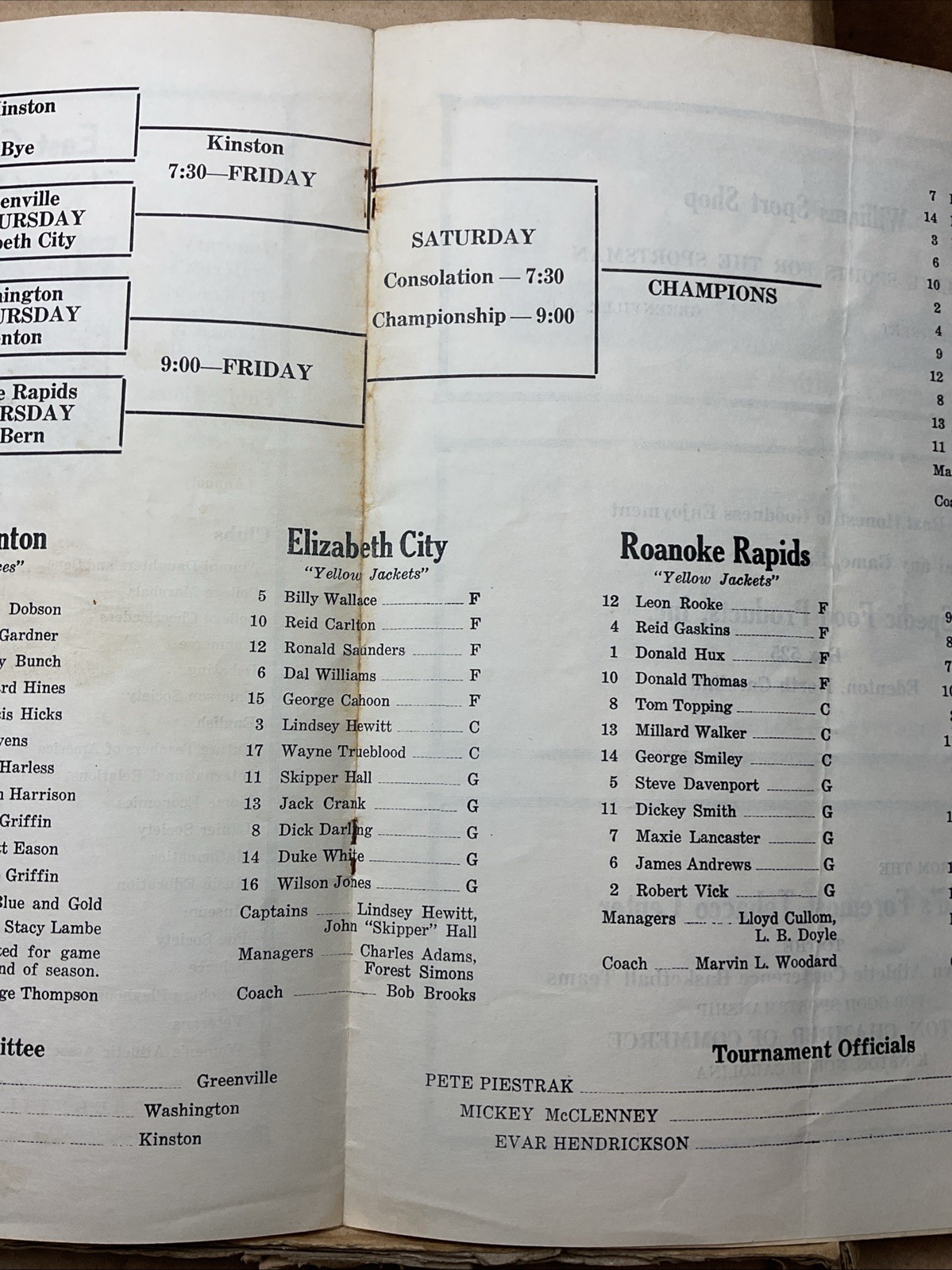 28 Feb -1 Mar 1952 Basketball Tournament East Carolina College Greenville Nc B65