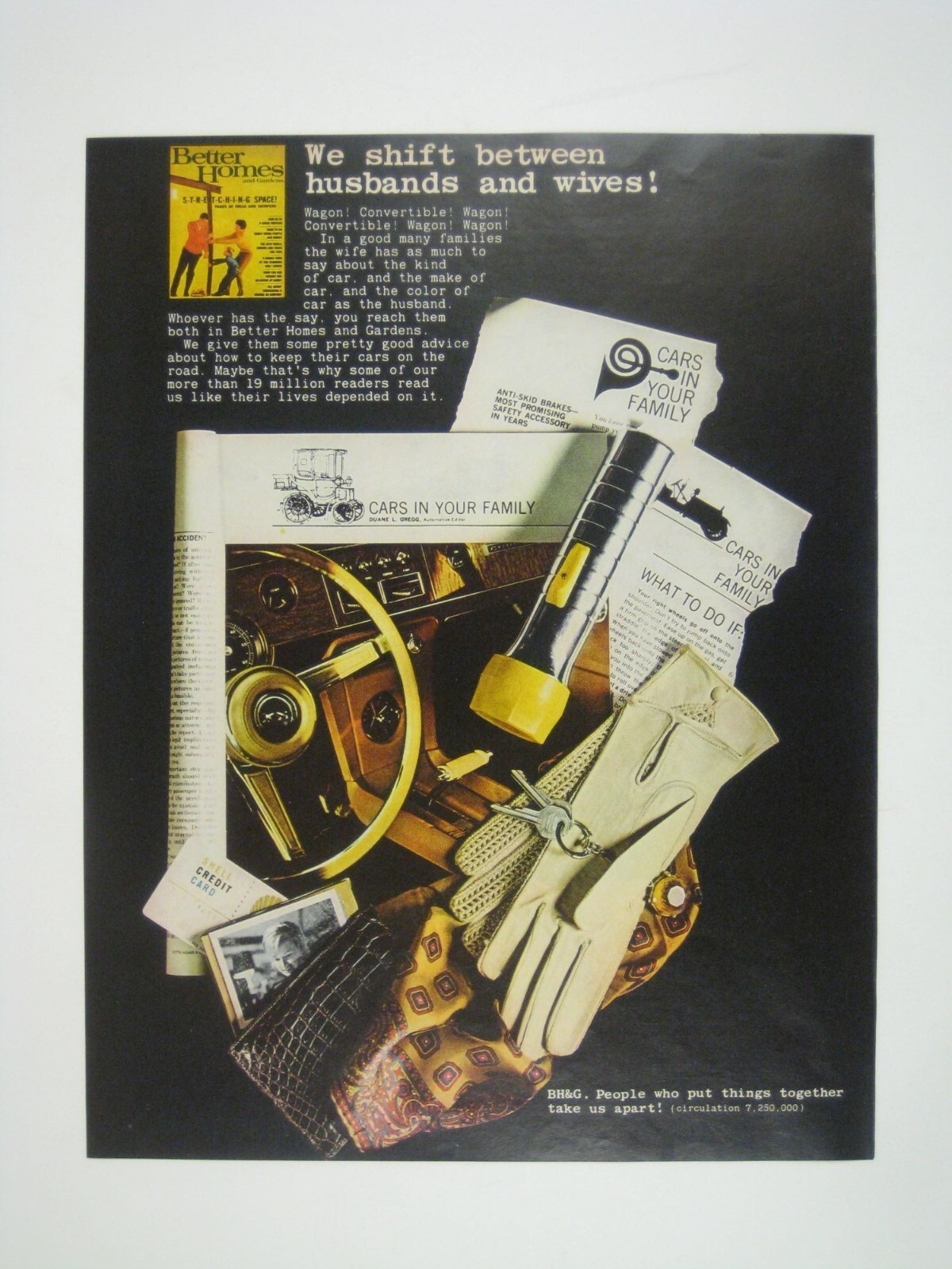 Vintage 1960s Better Homes Gardens Print AD Cars Gloves Keys Flashlight MOD