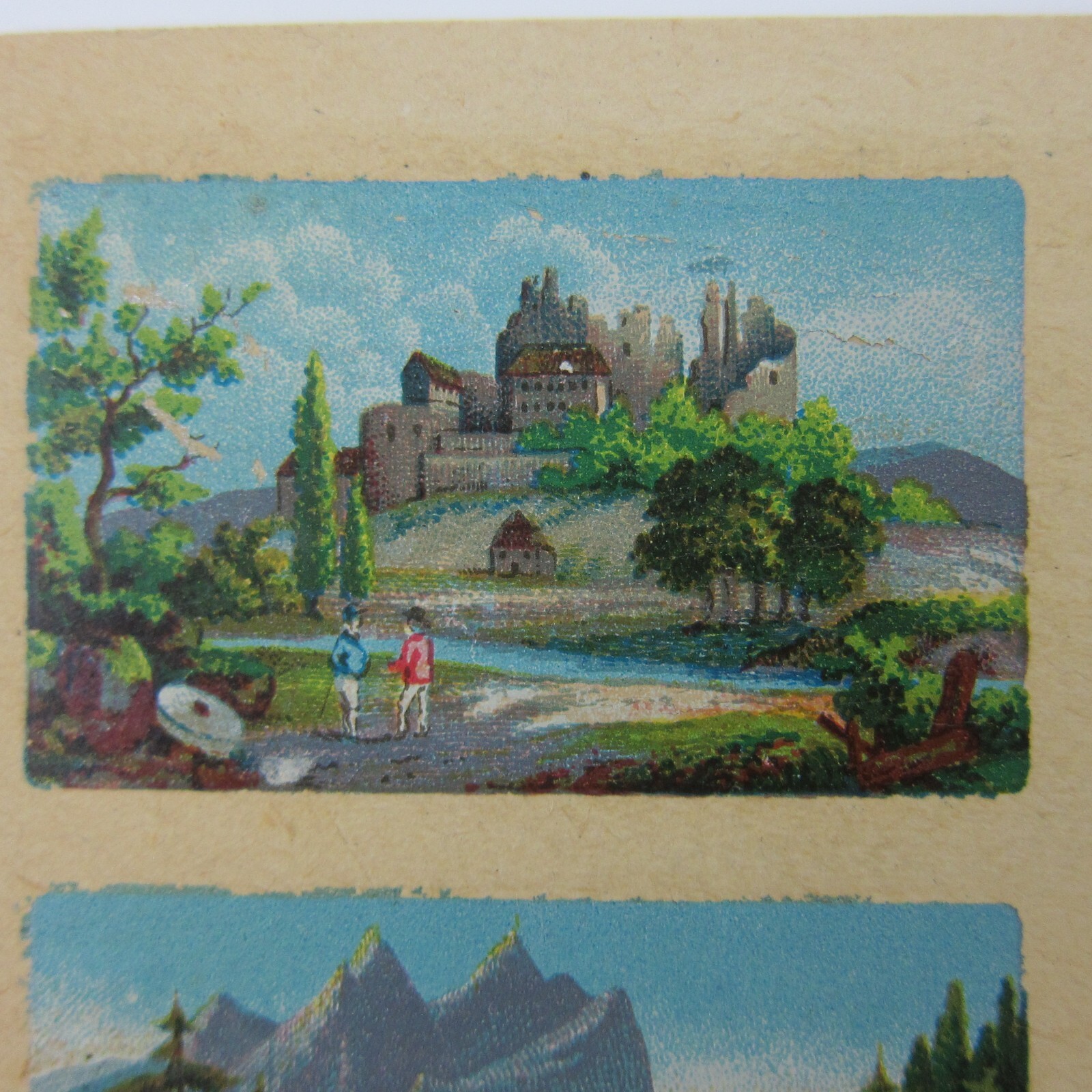 Antique Lithograph Print Samples Lot Mini Landscapes Towns Villages People RARE