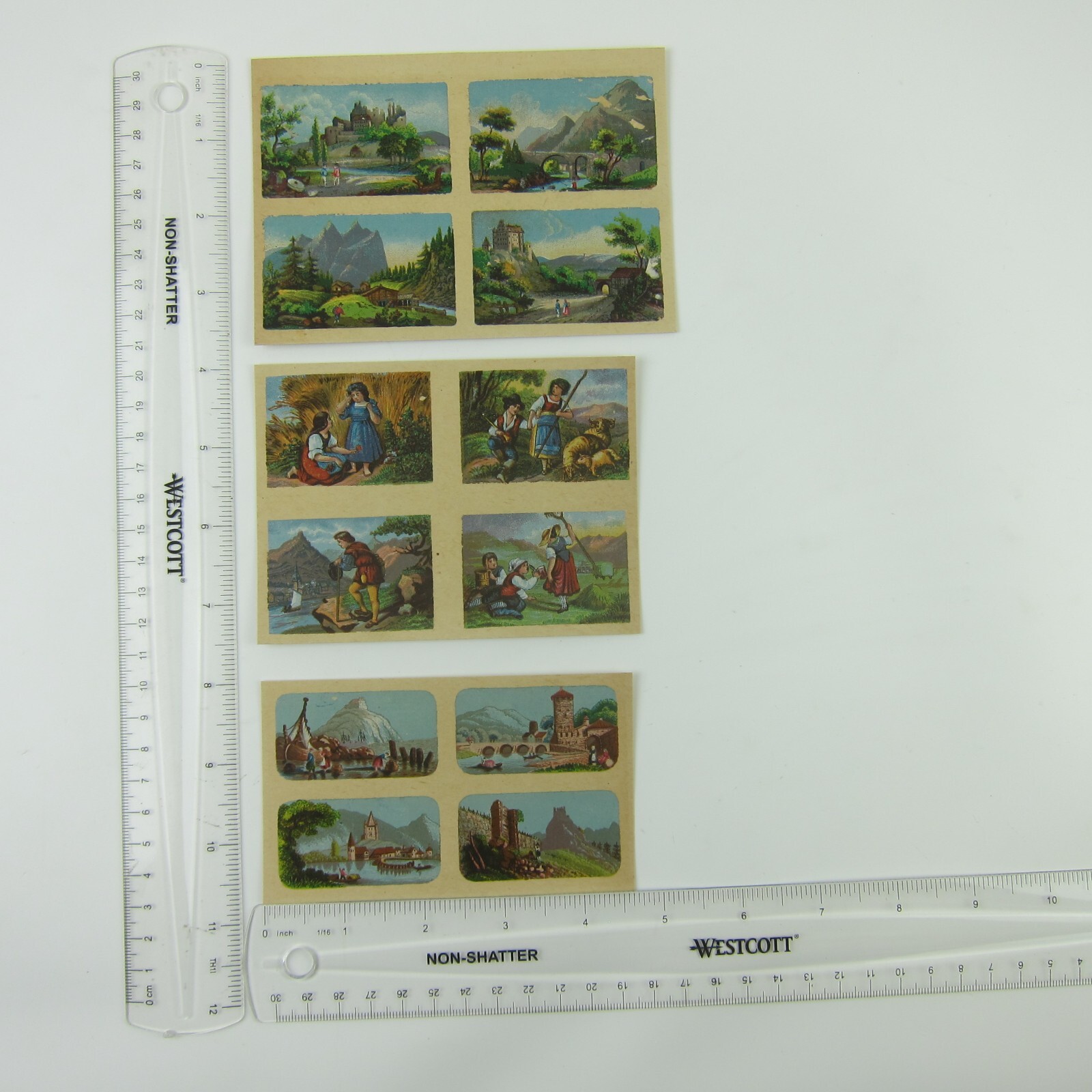 Antique Lithograph Print Samples Lot Mini Landscapes Towns Villages People RARE