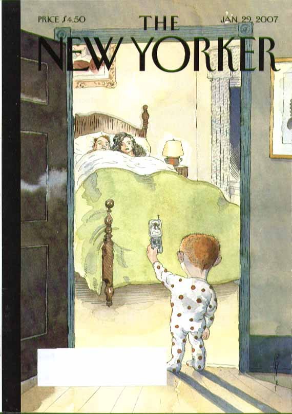 New Yorker cover Barry Blitt kid takes cellphone pic of parents in bed 1/29 2007