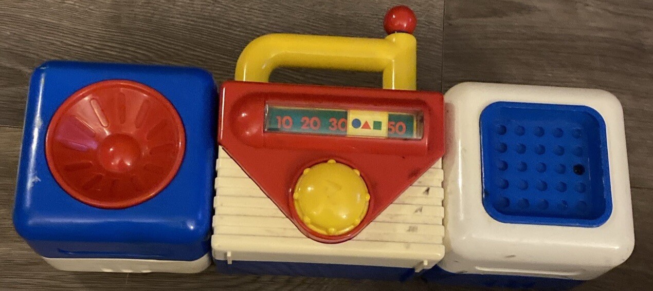 Nostalgic Red, White and Blue Nursery Rhymes Playing Toy Boom Box with Handle