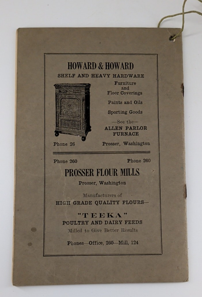 Telephone Directory Prosser Byron Paterson Washington October 1928 Vintage