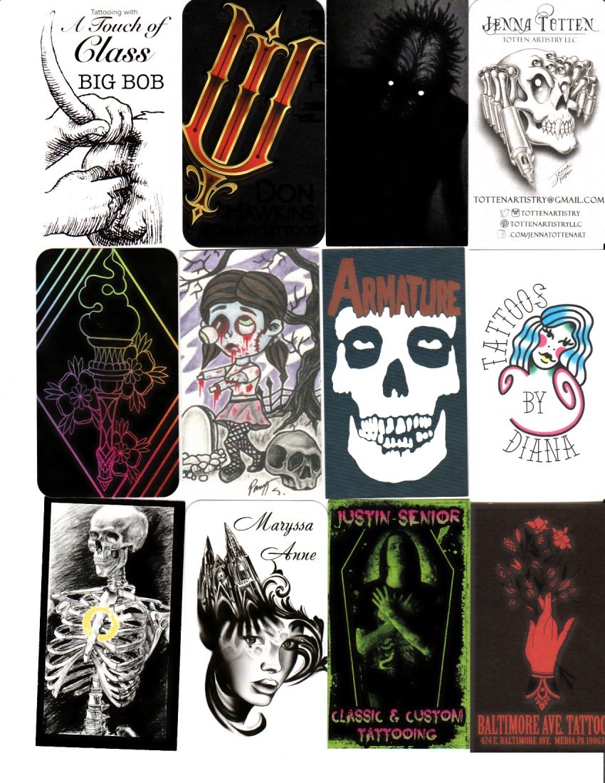 100 Different American Tattoo Shop Business Cards Set 1