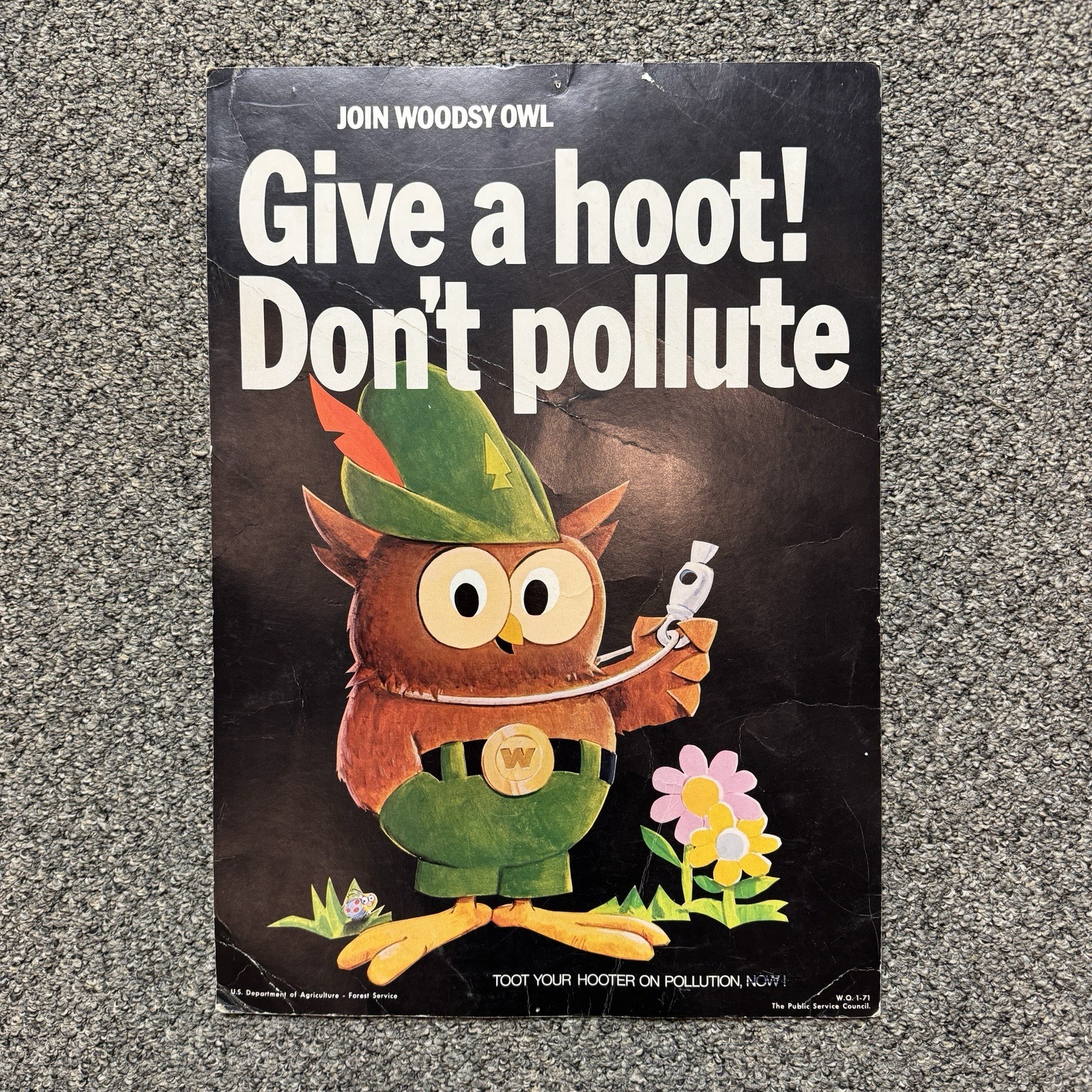Vintage 1974 Woodsy the Owl “Give a Hoot! Don’t Pollute” Poster | 13×18.5 Inches