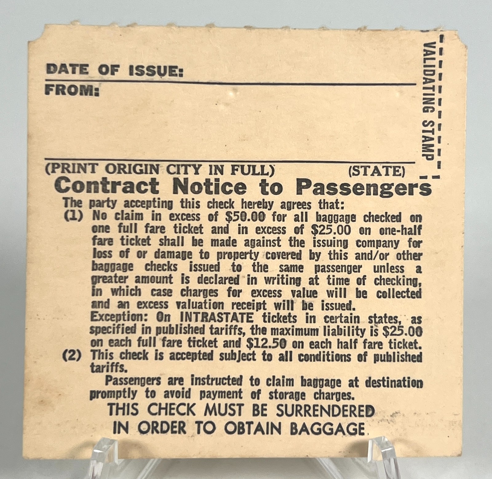 Vtg 1950s San Fran California Greyhound Bus Lines Baggage Check Receipt Travel