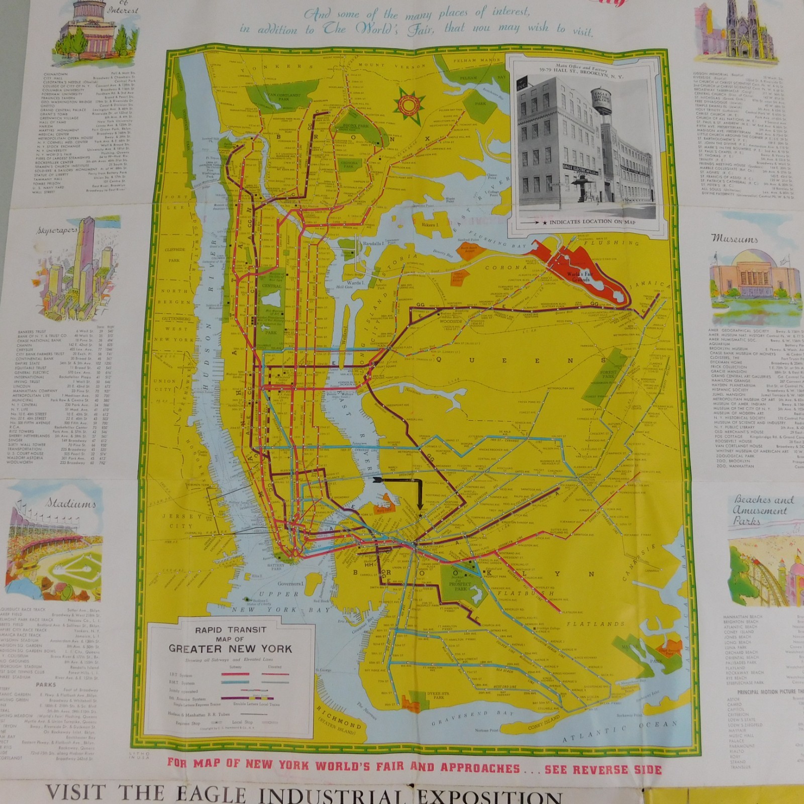 Vintage 1939 Map of The New York World’s Fair Transit Map of Greater New York