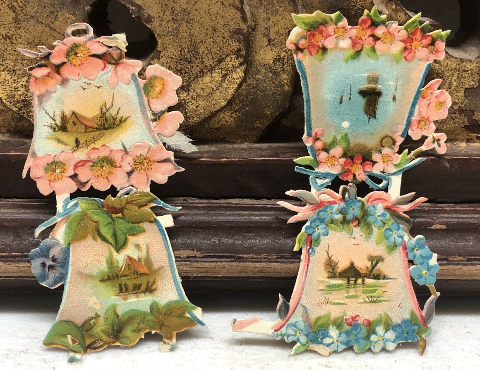 Victorian Die Cut Bell and Flower Scraps by Raphael Tuck & Sons L1