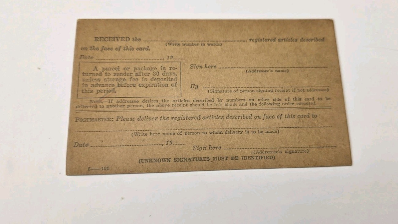 1955 Philippines Bureau Of Post Registry Notice Card.Vintage.