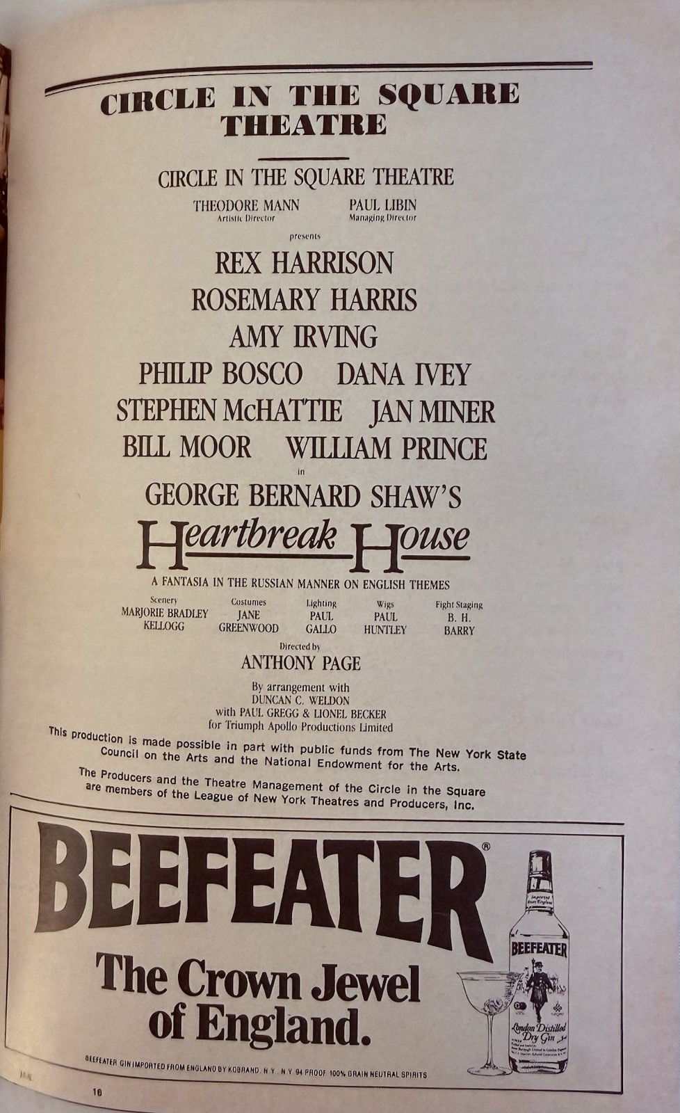 Heartbreak House – Broadway Playbill – Jan 1994 – Rex Harrison Rosemary Harris