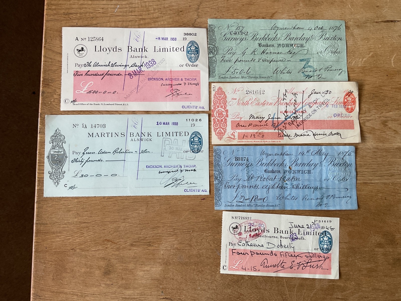 British vintage used cheques 6 items B5346