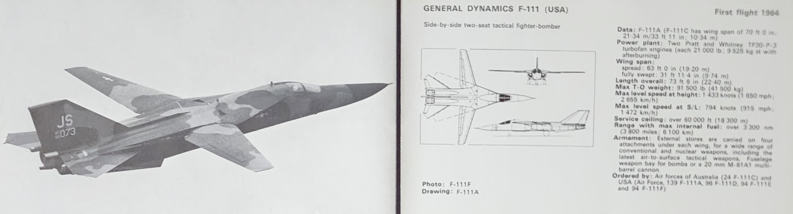 F-111 F 111 General Dynamics Picture Aircraft Detail Vtg Original Article Sheet