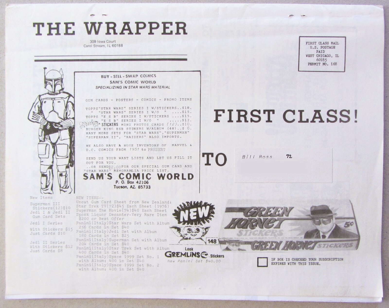 THE WRAPPER #58~APR 1-MAY 15, 1986~NON-SPORTS TRADING CARDS ADZINE~44 PAGES~VG