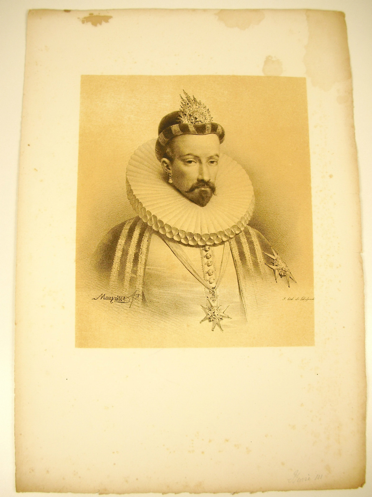 Lithograph by J-B Mauzaisse Henri III King of France Valois dynasty c 1825