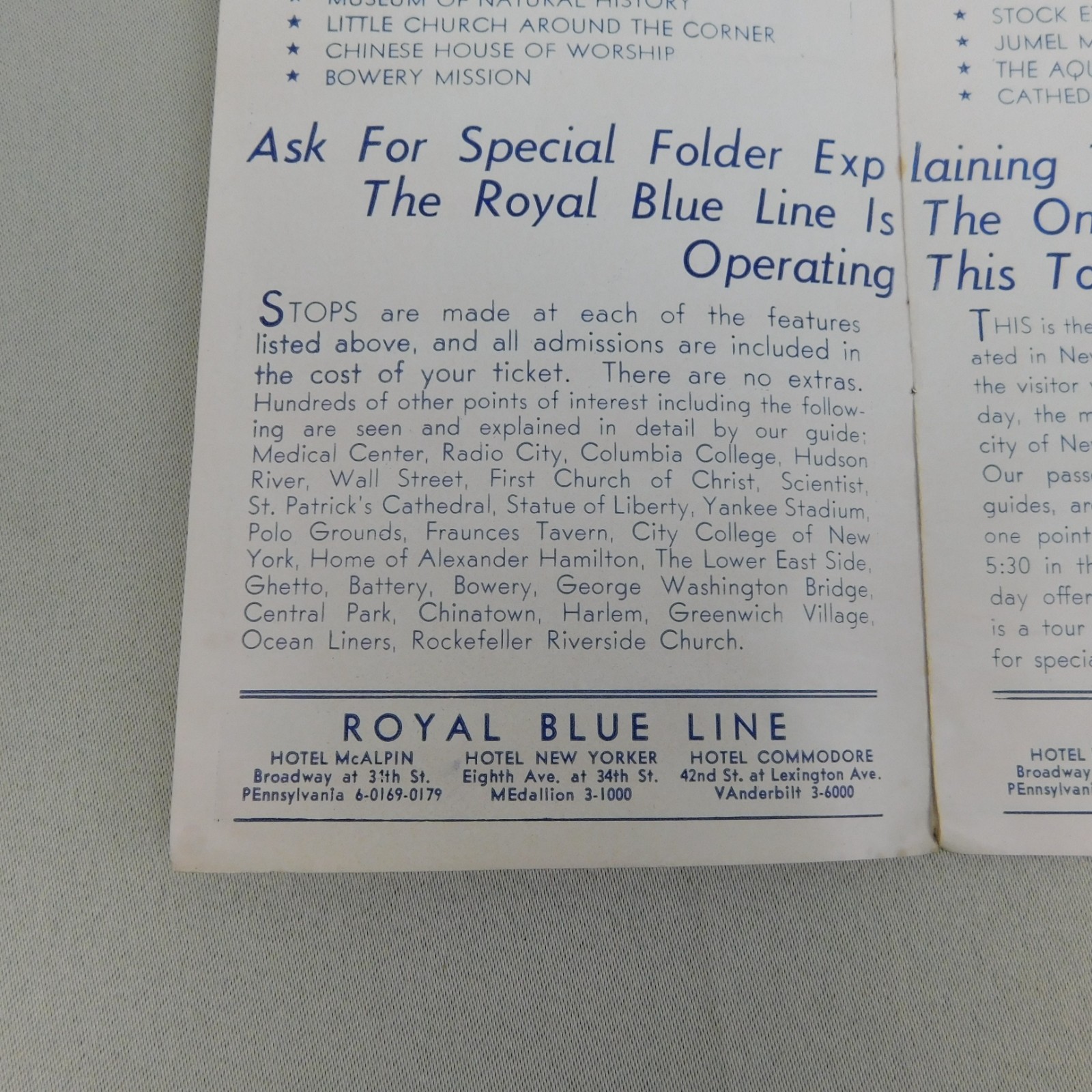 Vintage 1935 Sightseeing New York Royal Blue Line Travel Guide Map Souvenir