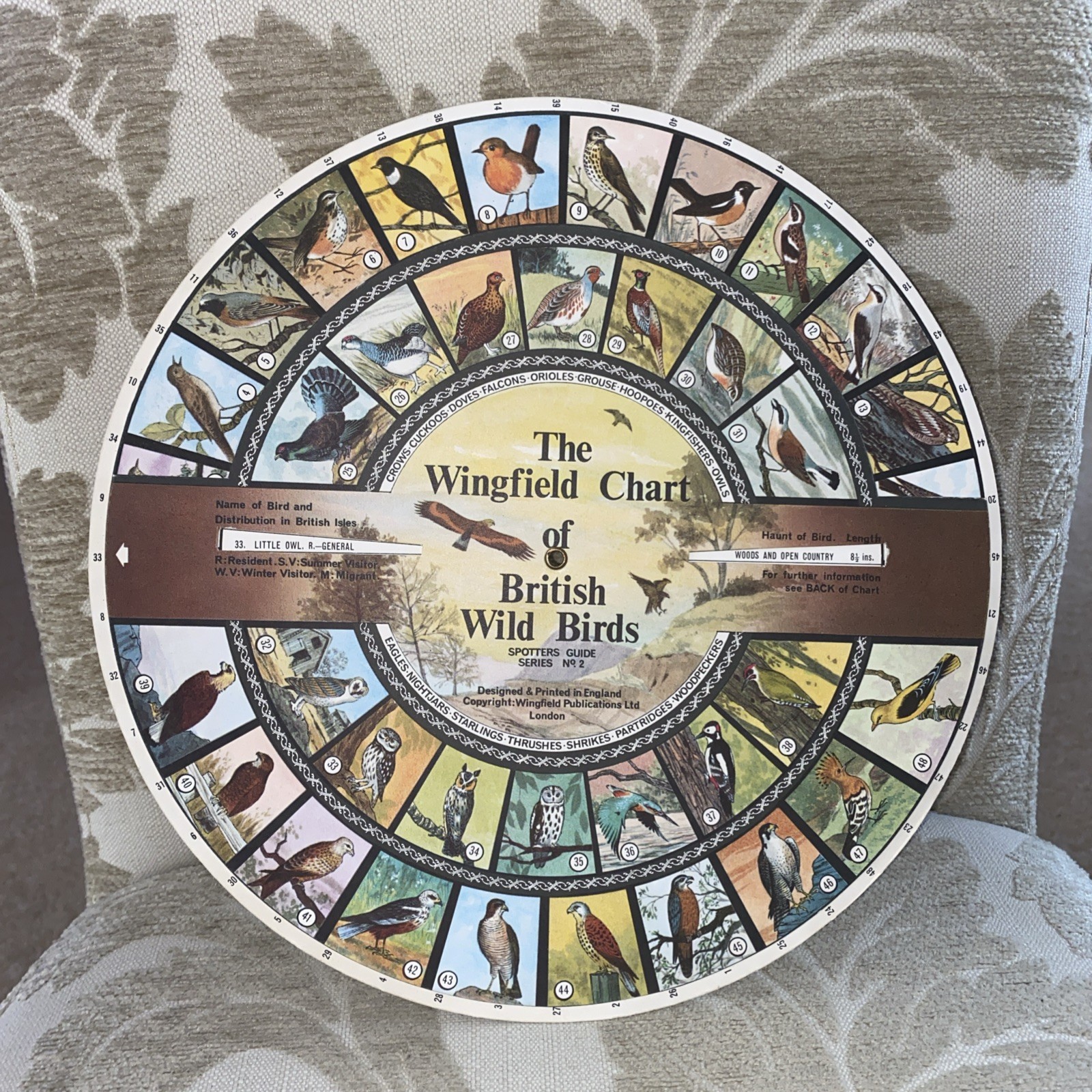 Vintage The Wingfield Chart of British Wild Birds. Spotters Guide info wheel
