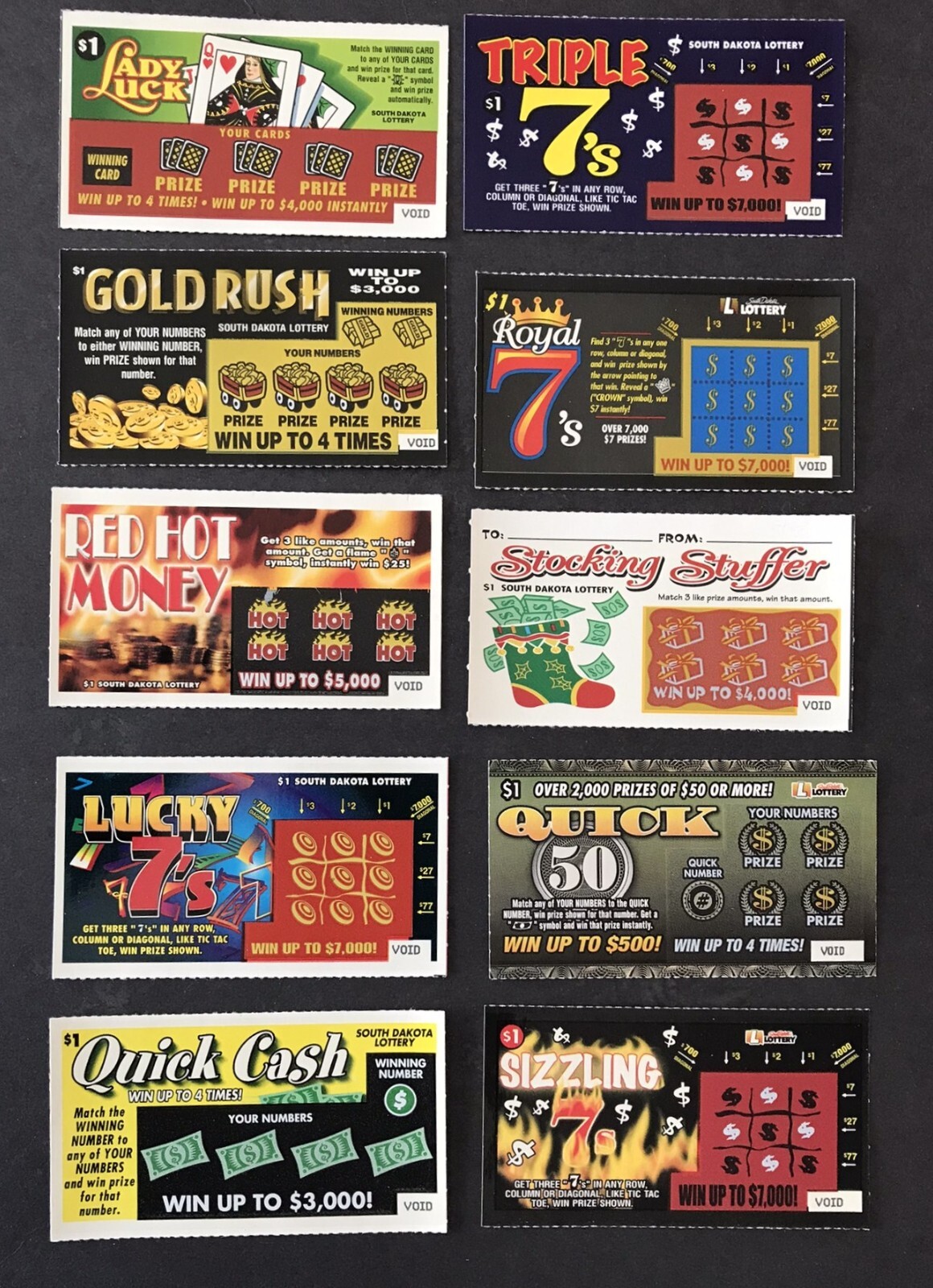 South Dakota Instant SV Lottery Tickets,1980s-early 2000s Lot B-2 ,no cash value