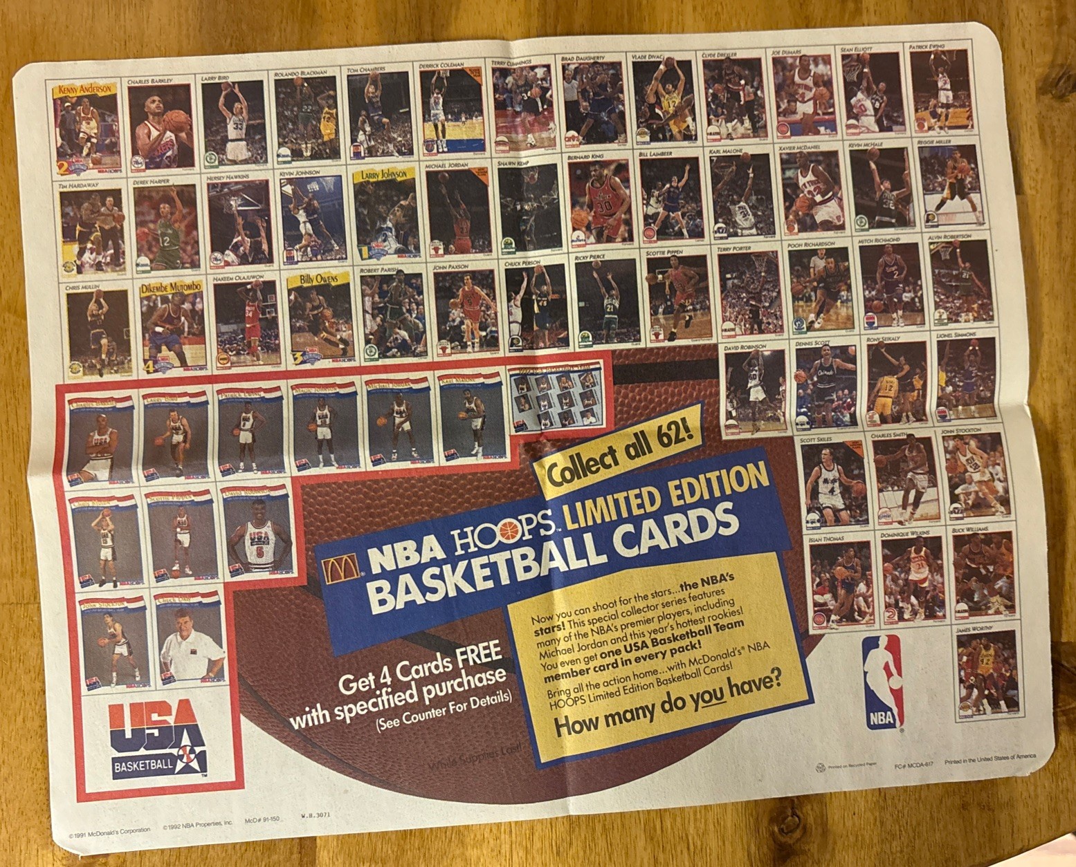 McDonald’s 1991 NBA Hoops Trayliner. Jordan